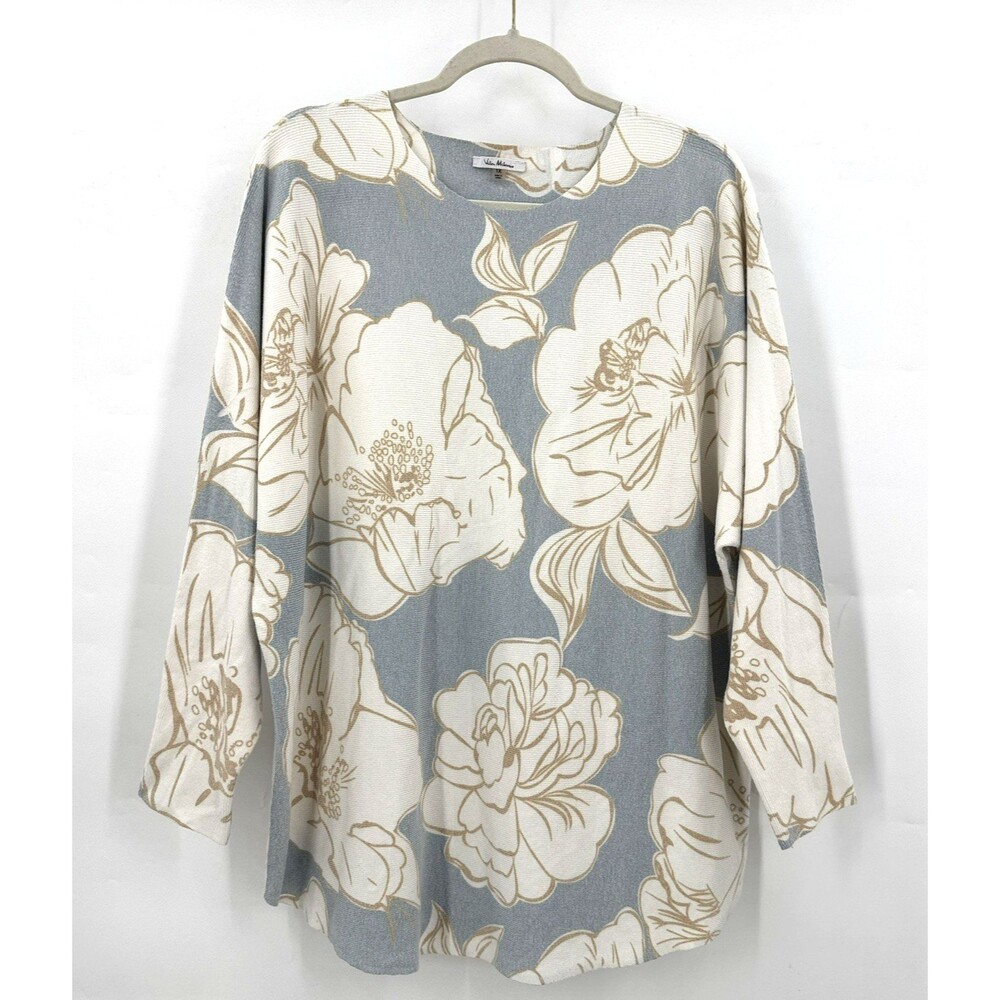 Vila Milano Tunic Top Women 1X Blue Ivory Floral Oversized Dolman Sleeve Boho